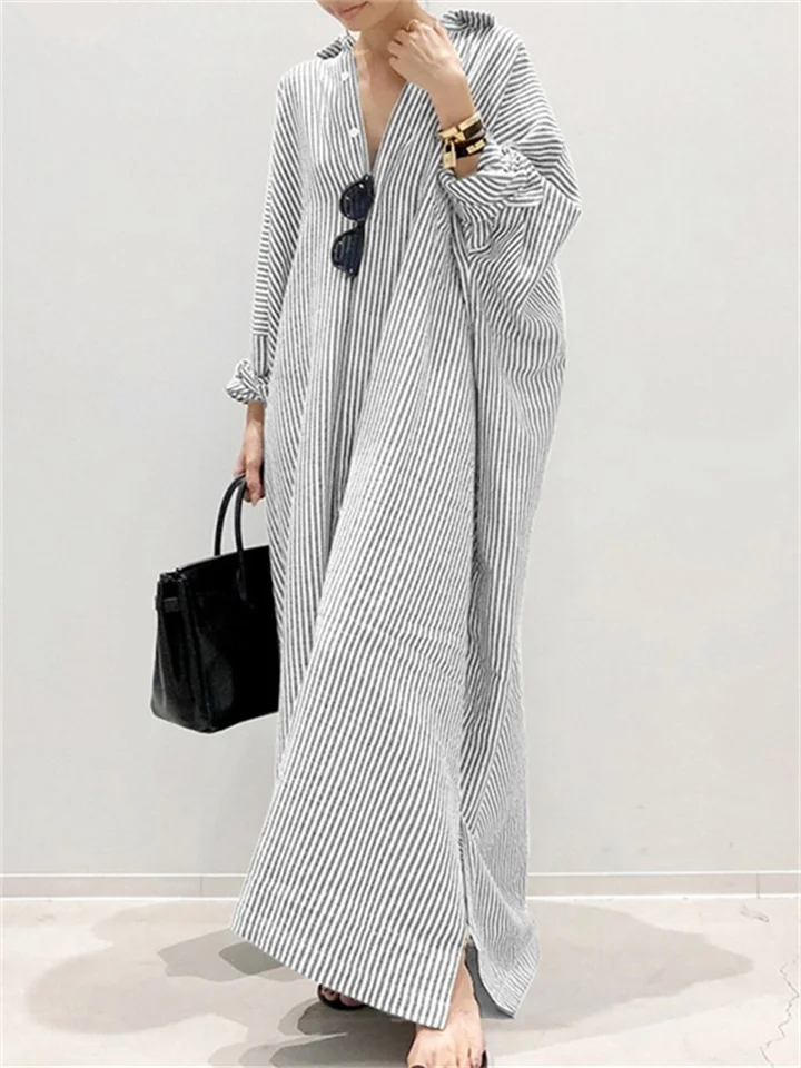 Striped Cardigan Loose Large Size Temperament Commuter Irregular Dress