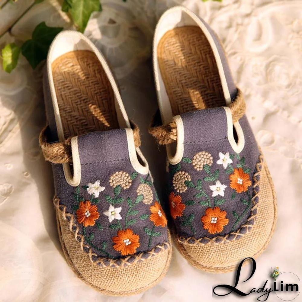 Vintage Embroidery Floral Canvas Flats Shoes