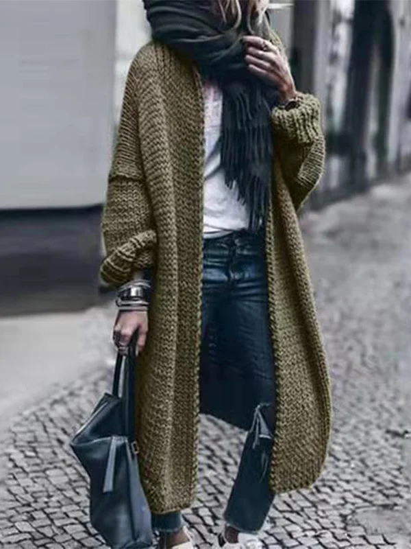 Loose Solid Color Midi Sweater Outerwear