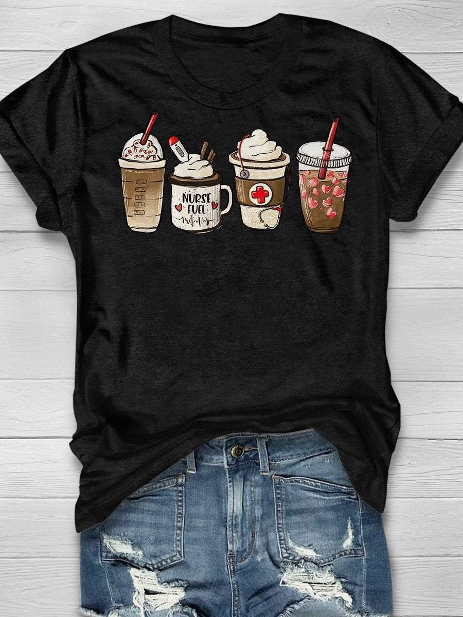 Nurse Coffee Lover Print Short Sleeve T-shirt