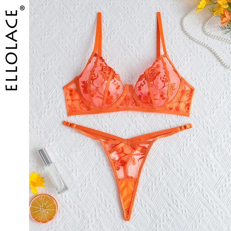 Billionm Fancy Lingerie Embroidery Luxury Lace Delicate Underwear Push Up Bra Thongs Set Woman 2 Pieces See Through Exotic Sets