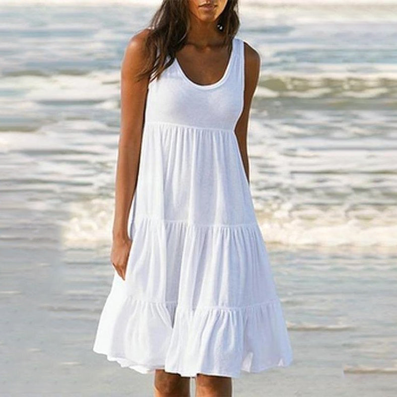 Paneled Solid Sleeveless Beach Midi Dress | 168DEAL