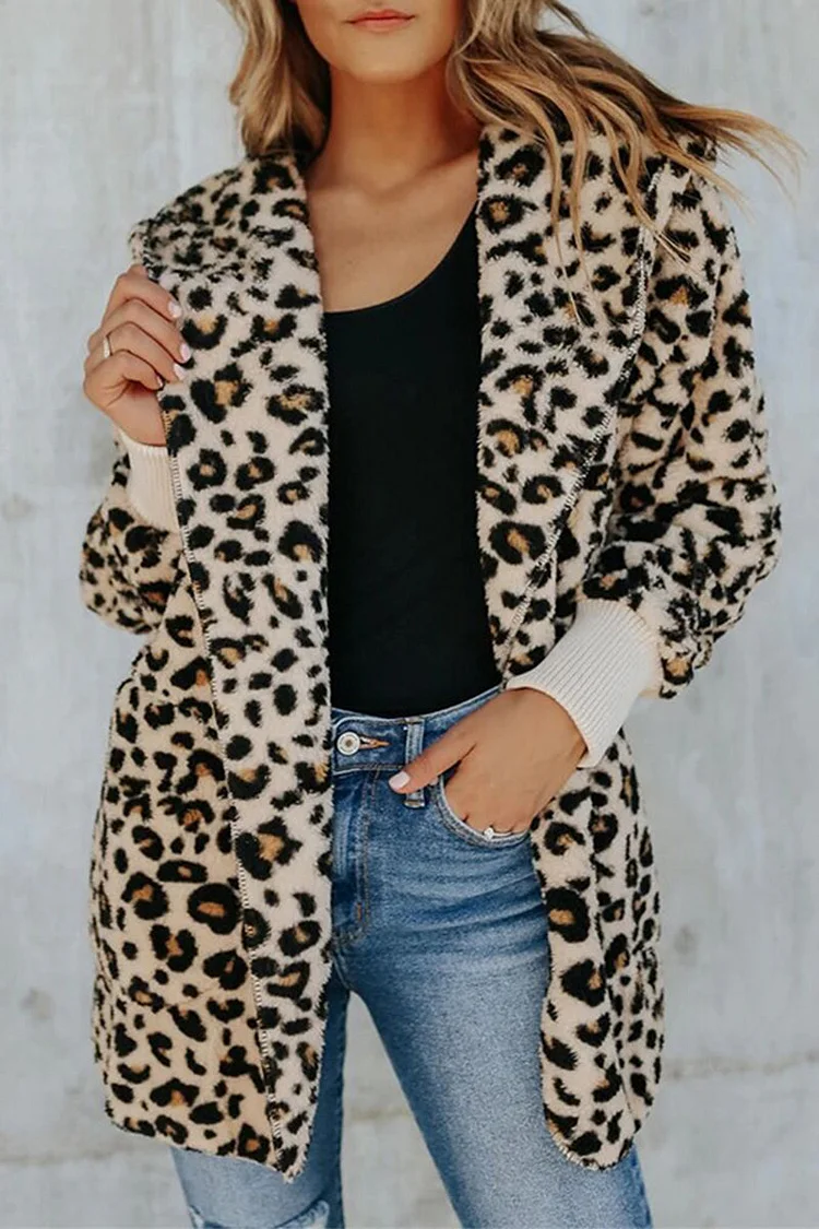 Street Leopard Printing Hooded Collar Outerwear