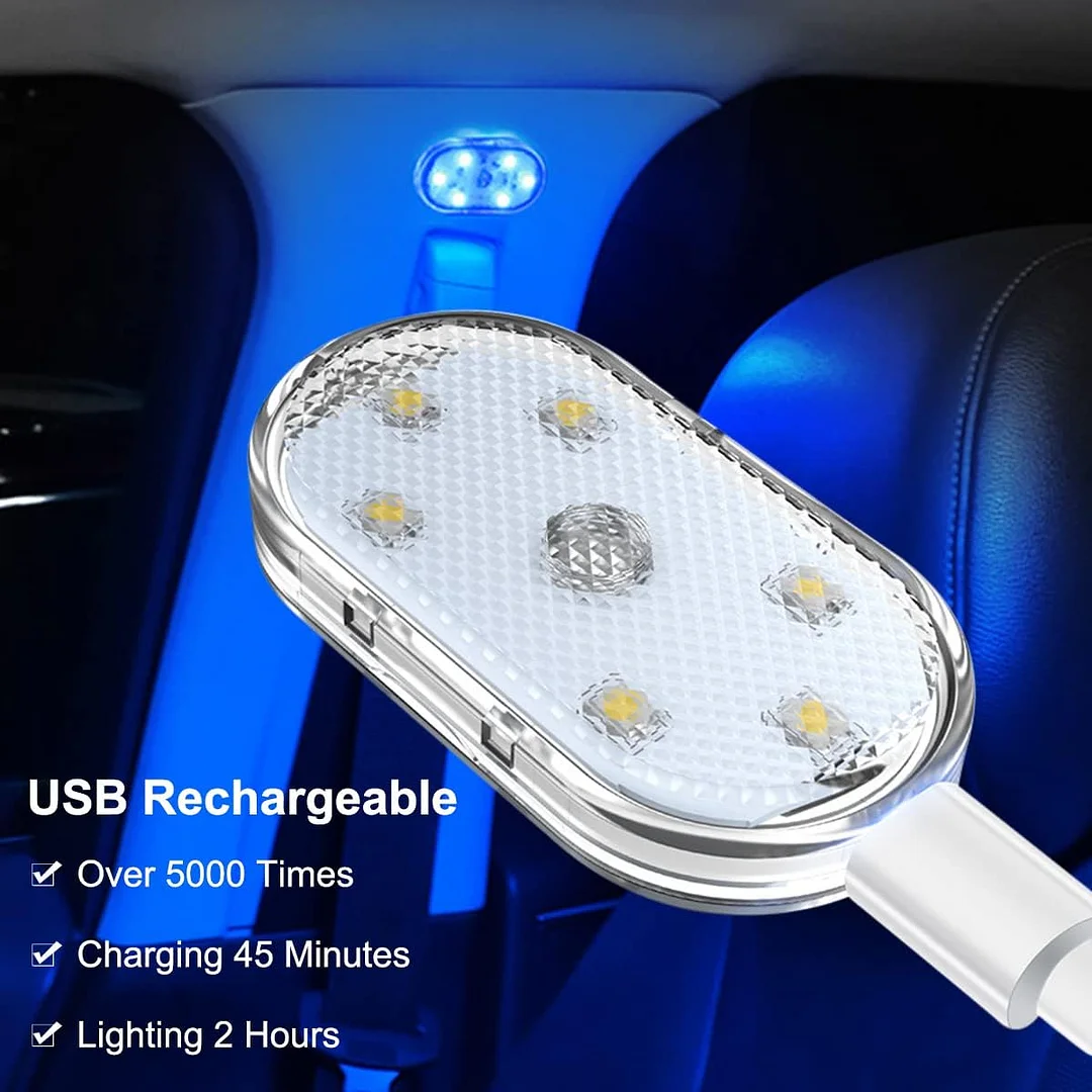  Car LED Lights Interior Wireless, 7 Colors Interior Car Lights with 6 Bright LED Lamp Beads, Portable USB Rechargeable Car Interior Led Night Light for Car Decor