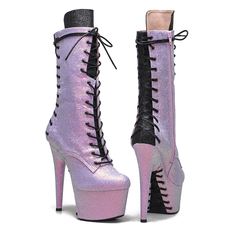 VCshoes 17CM/7inches Color Matching Model Catwalk Heels Boot Stripper Platform Women Ankle Boots Lace-up Lady Boots 4B