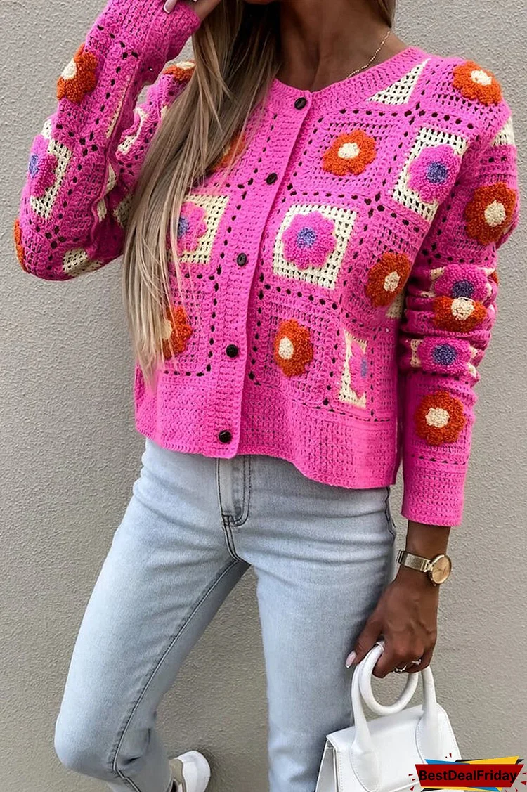 Square Crochet Crop Button Cardigan