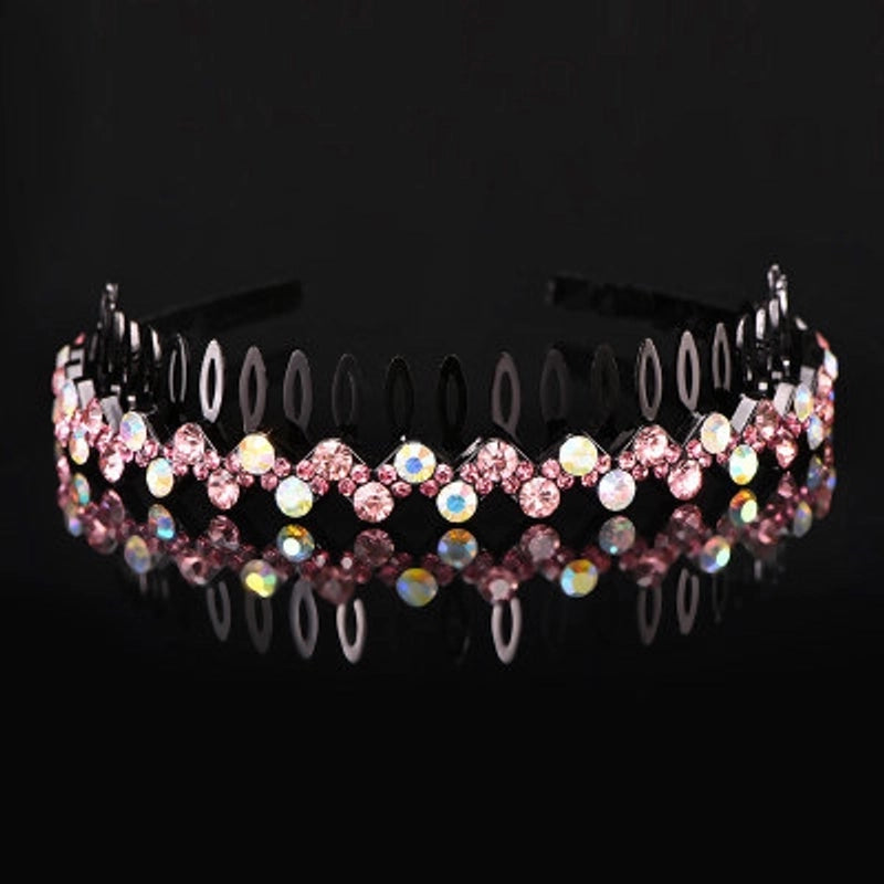 Korean New Arrival Toothed Non-Slip Rhinestone Headband Fashionable Simple Wave Crystal Headband Hair Card Headwear