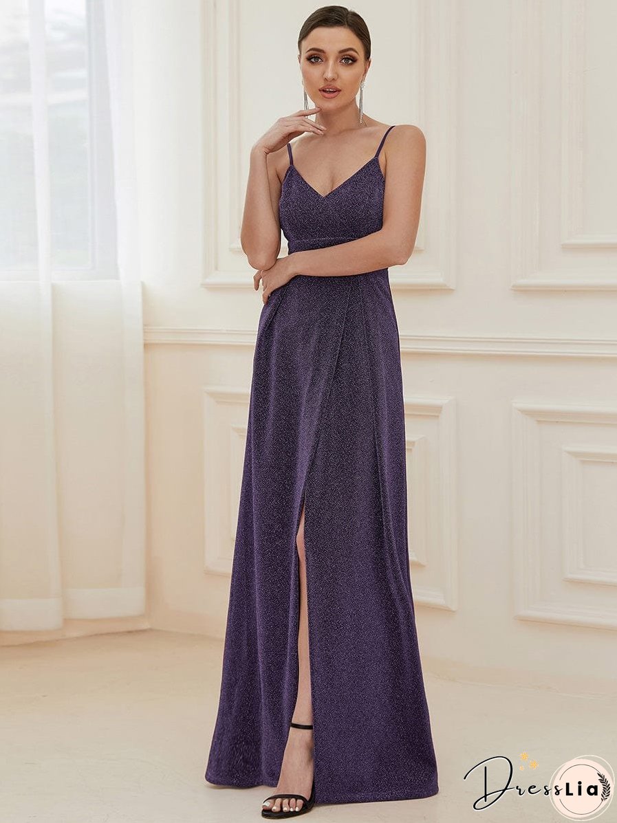 Elegant Pleated Spaghetti Strap Evening Gown
