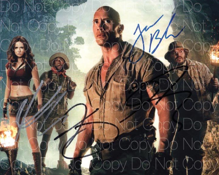 Jumanji signed Rock Johnson Hart Black Gillan 8X10 Photo Poster painting picture poster RP