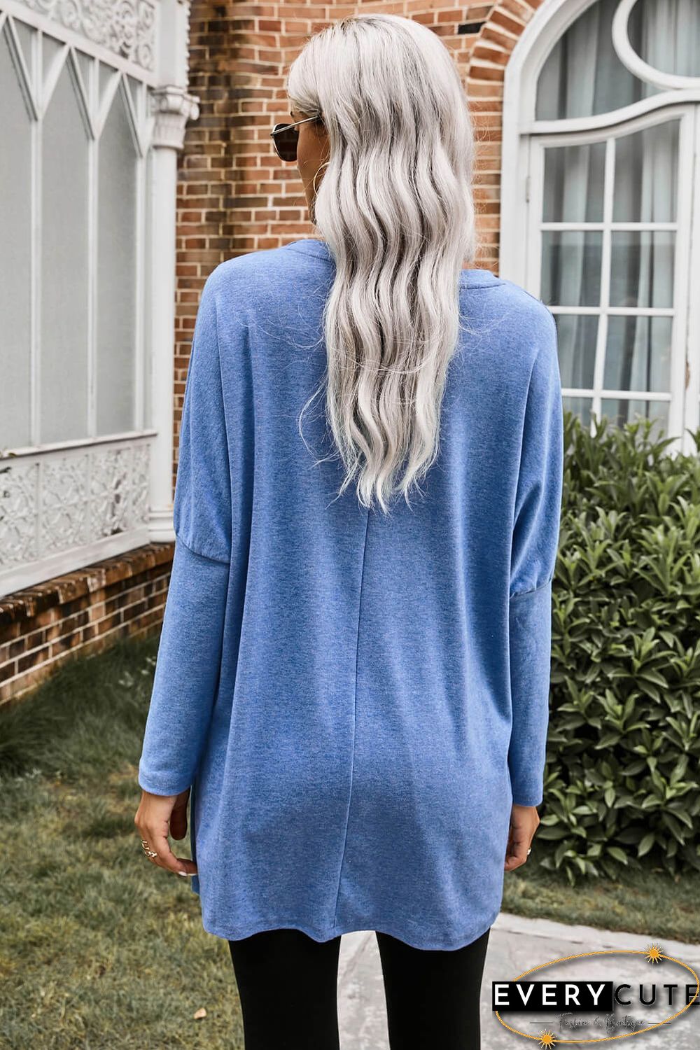 Sky Blue Longline Pocketed Top