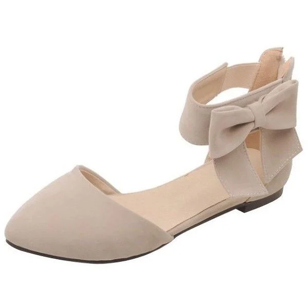 Women's Nude Ankle Strap Bow Pointed Toe Comfortable Flats |FSJ Shoes