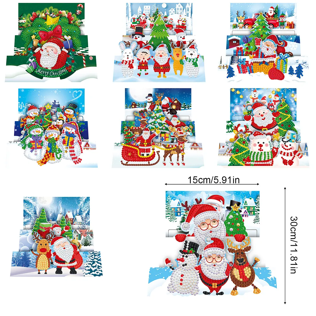 8PCS Santa Claus DIY Diamond Painting Greeting Card Kits with Envelopes Diamond Art Greeting Cards Diamond Art Cards Kits for Adults DIY Crafts Family Friend Gifts