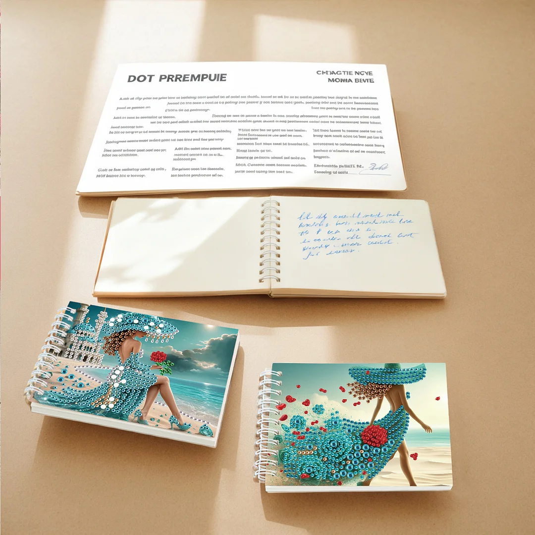 2 Pack Elegant Skirt Lady DIY Diamond Art Spiral Notebook Kit 80Pages No Lines