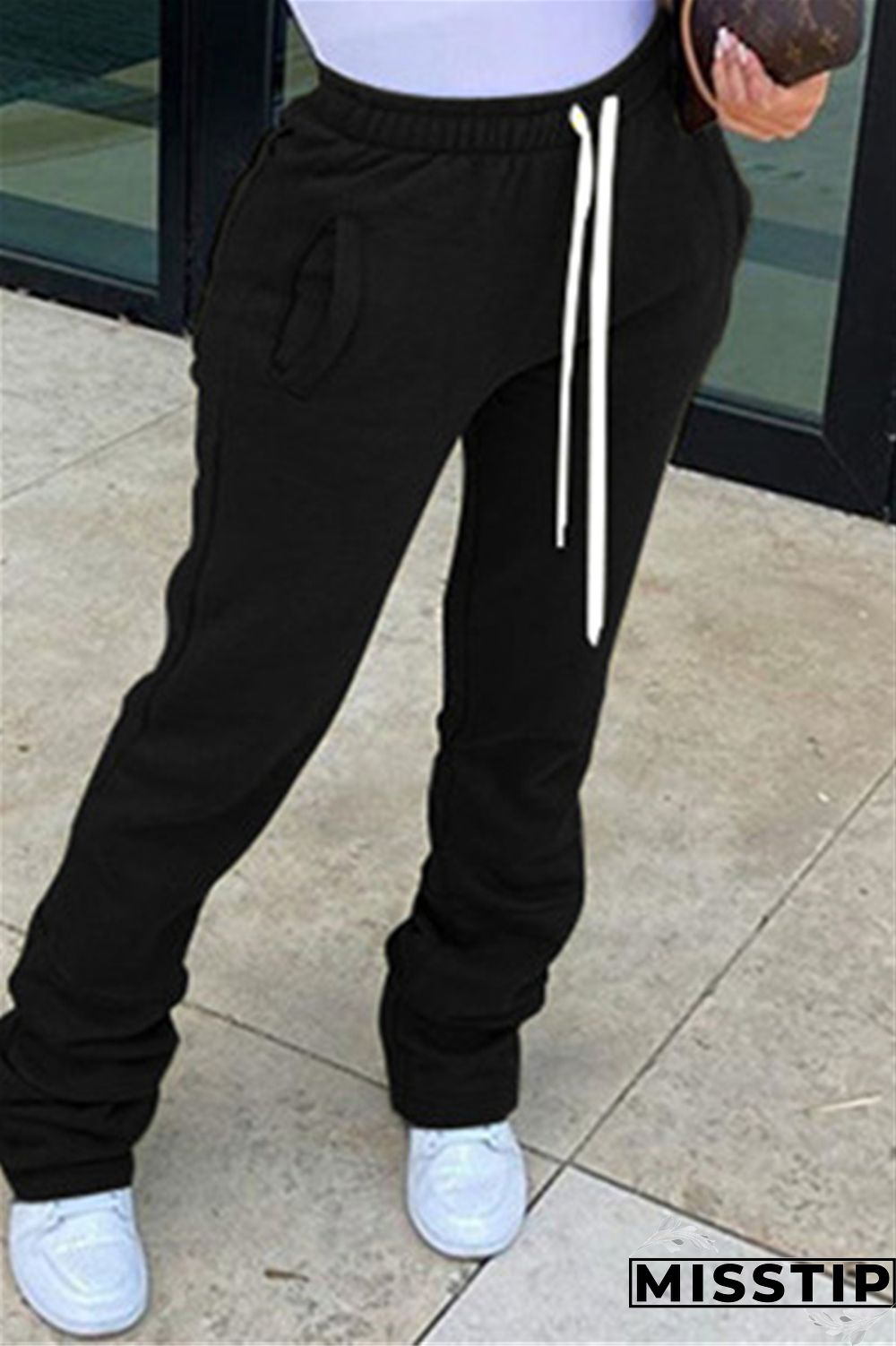 Black Fashion Casual Solid Basic Regular Trousers