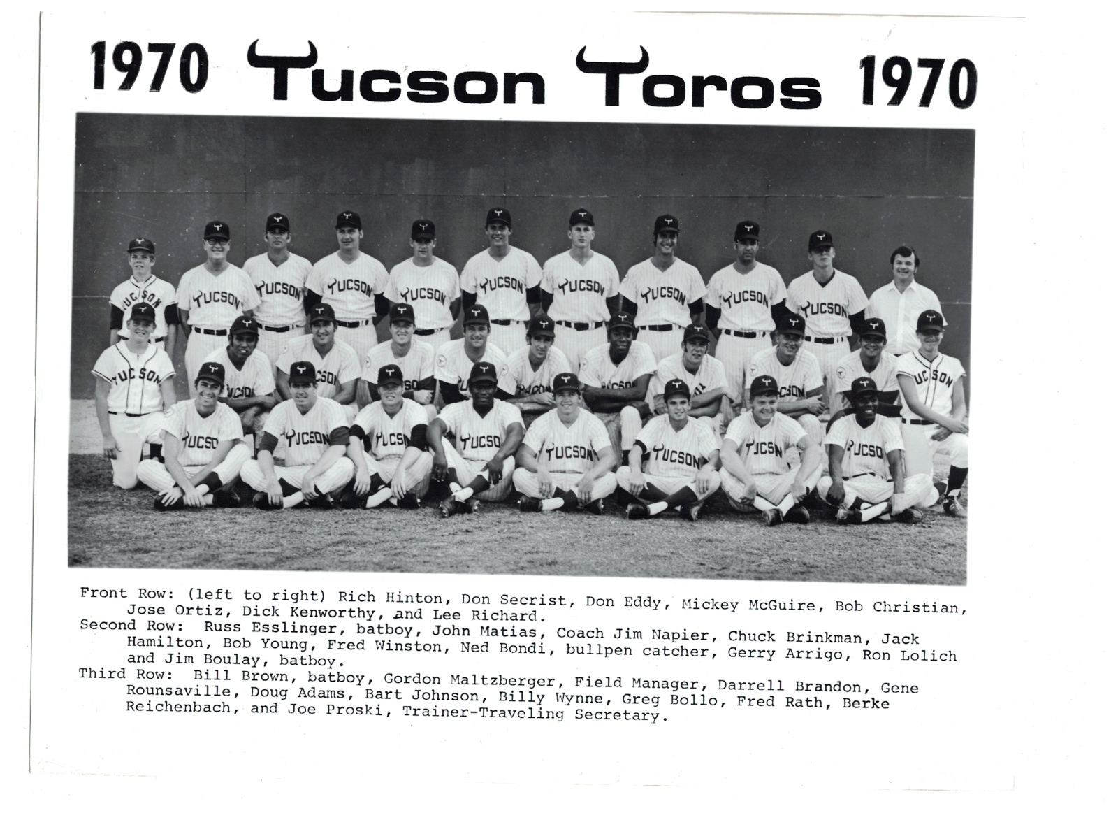 1970 Tucson Toros 8x10 Vintage Baseball Team Photo Poster painting RH1