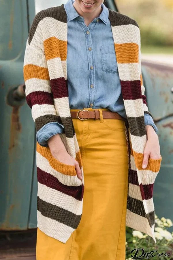Casual Striped Loose Cardigan Coat