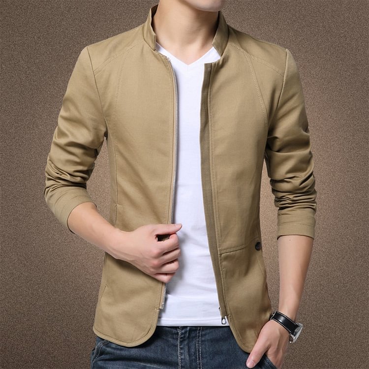 Luckstylish™ Men's Long Sleeve Solid Color Stand Collar Zip Jacket