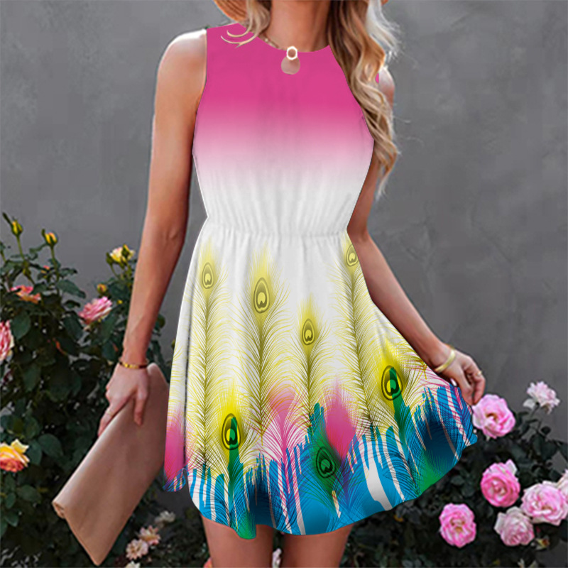 Summer Fashion Sleeveless Elegant Print A-line Casual Dress