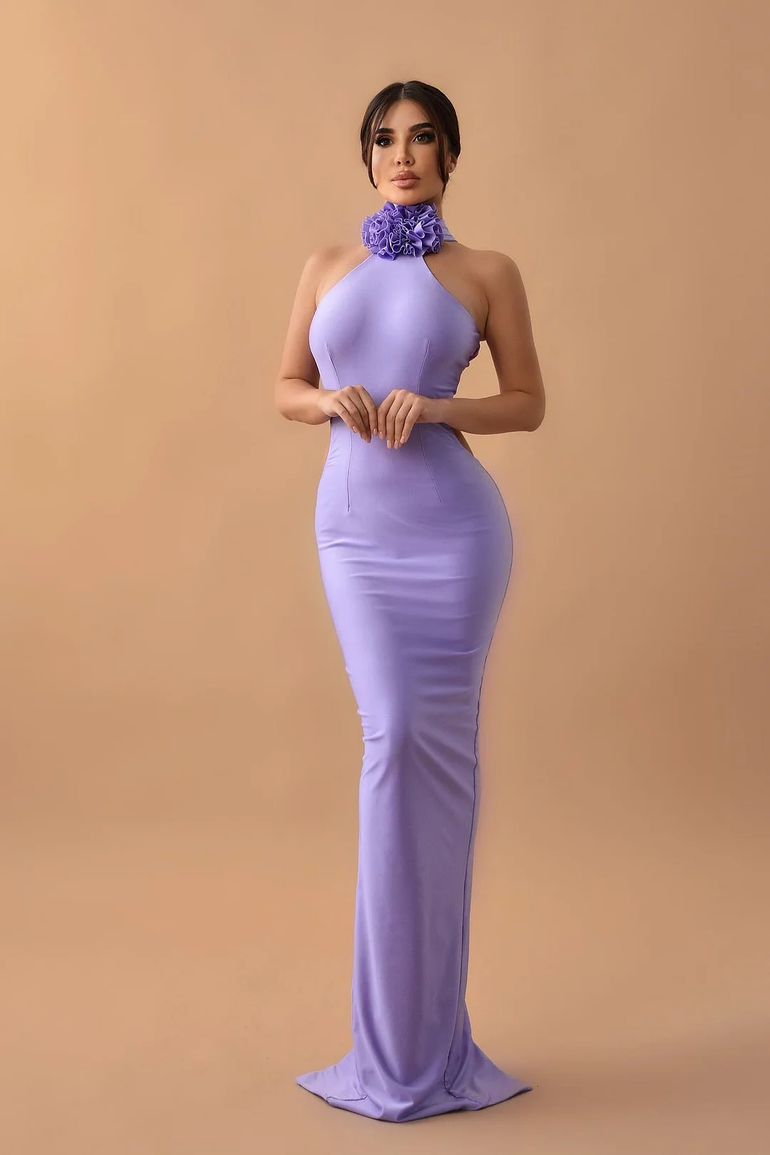 Bellasprom Lilac Halter Sleeveless Mermaid Prom Dress With Back Split