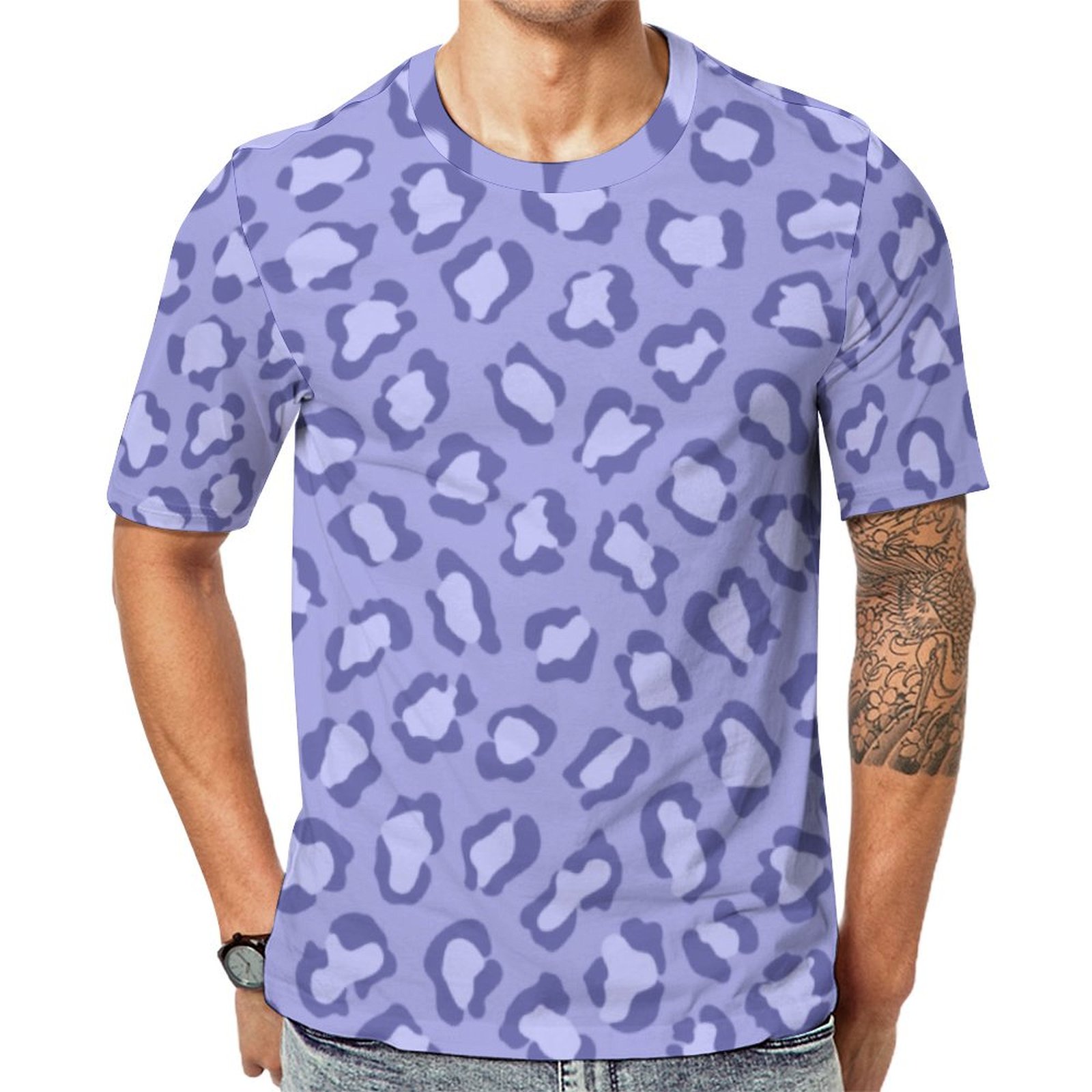 Leopard Animal Print Purple Blue Short Sleeve Print Unisex Tshirt Summer Casual Tees for Men and Women Coolcoshirts