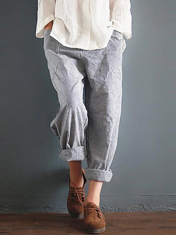 Women's Casual Striped Cotton Pants
