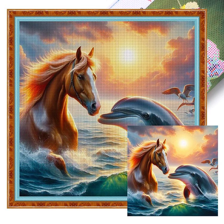 Dolphin and Horse (50*50cm) 11CT Stamped Cross Stitch gbfke