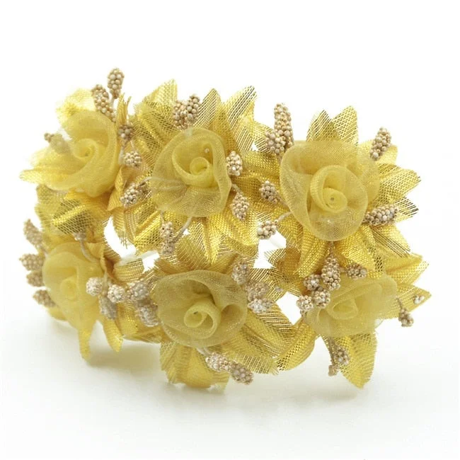 6pcs Golden Silver Glitter Artificial silk flower bouquet for Wedding Decoration Scrapbook DIY handcarft Fake flowers