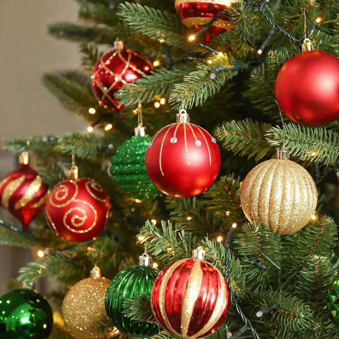 Red And Gold Christmas Tree Baubles Christmas Ball Ornaments, Set of 30