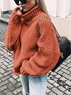 Share  Photo by Supplier   Women's Sweater Pullover Jumper Knitted Solid Color Basic Casual Chunky Long Sleeve Loose Sweater Cardigans Turtleneck Fall Winter Light Blue Green White-KZyou