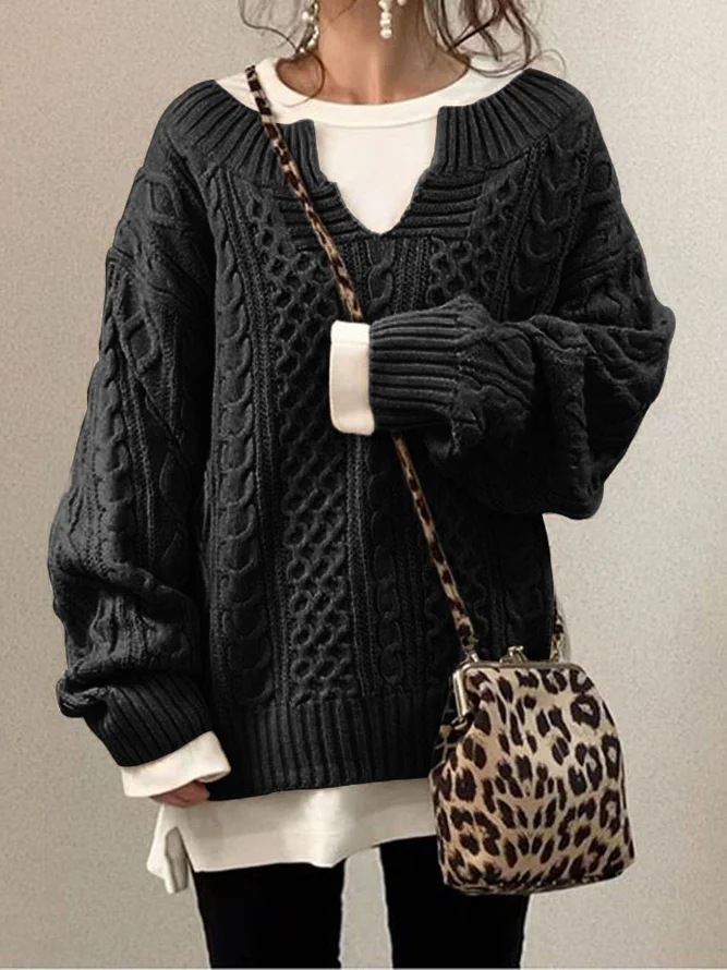 Rotimia Knitted Hemp Pattern Casual Knitted Sweater