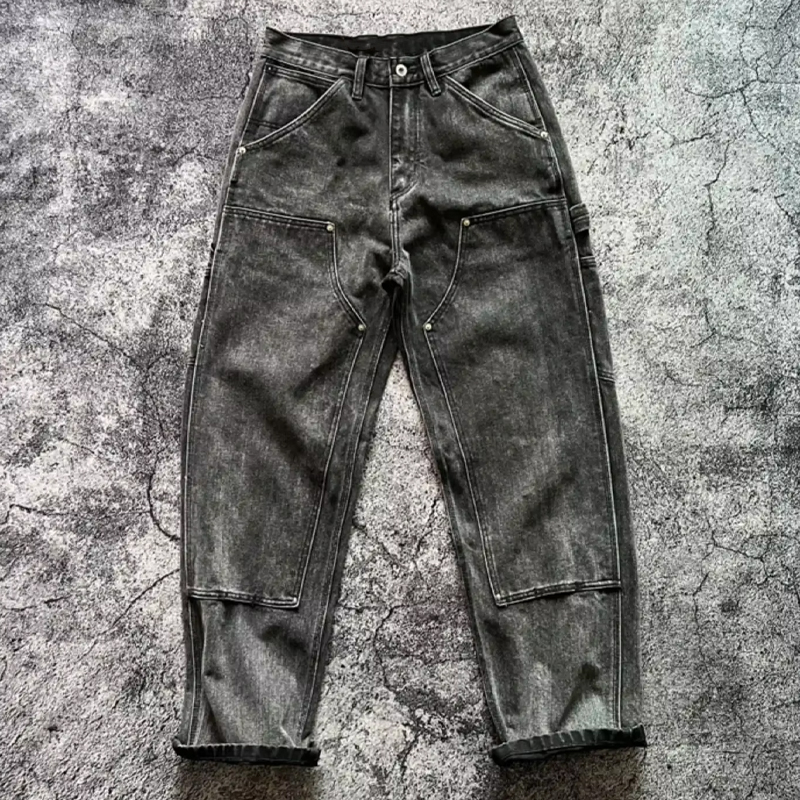 Vintage Multi-Pocket Wide-Leg Cargo Jeans