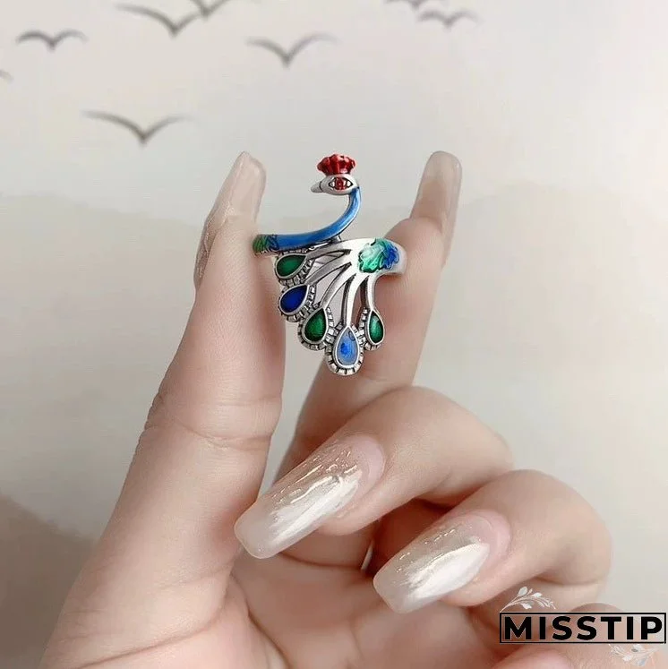 Sterling Silver Retro Thai Silver Ethnic Style Classical Ring Women's Light Luxury Open Index Finger Fashion Personality Exaggerated Peacock Phoenix
