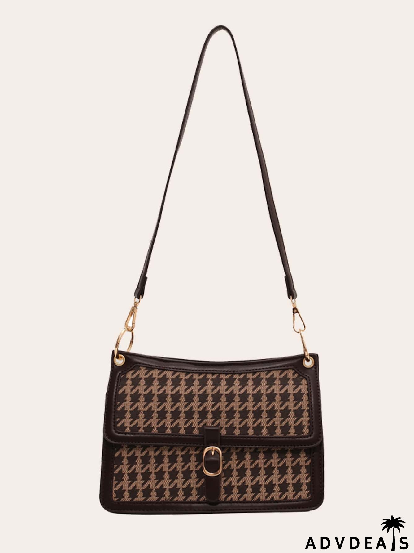 Contrast Binding Houndstooth Pattern Square Bag