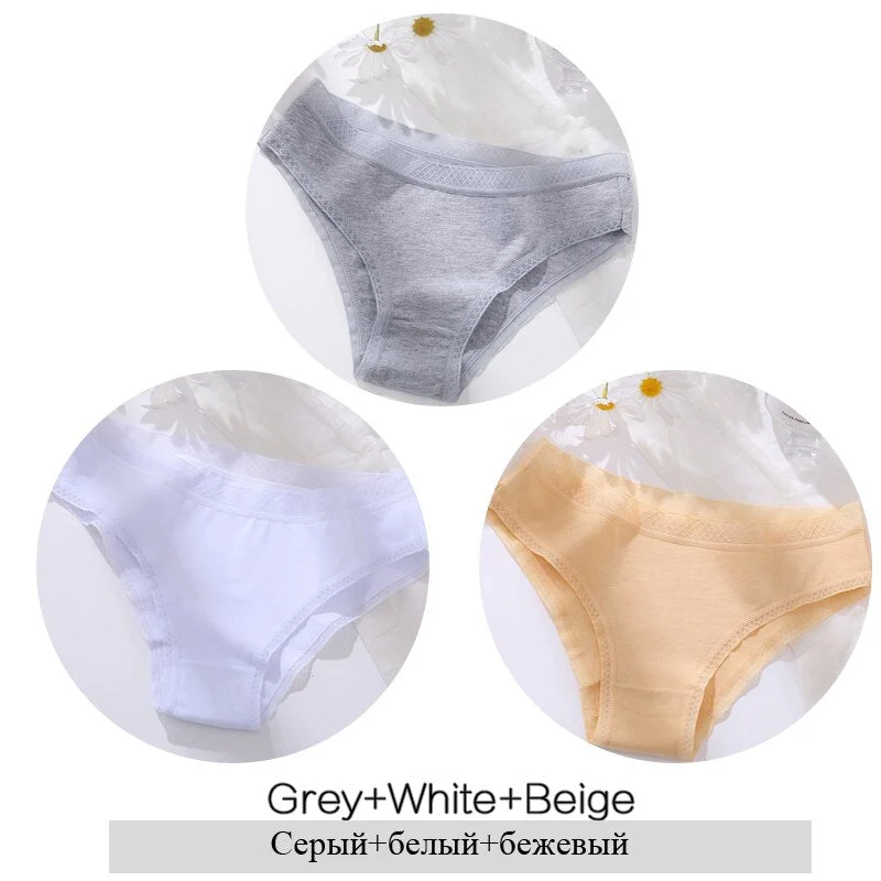 FINETOO Women Cotton Panties Sexy Lace Briefs 3Pcs/set Ladies Low Waist Underpants Comfortable Girls Underwear M-2XL Lingerie