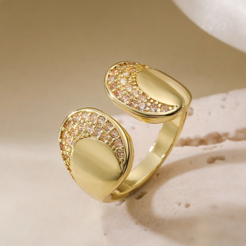 Copper 18K Gold Plated Retro Minimalist Commute Plating Inlay Geometric Zircon Open Rings