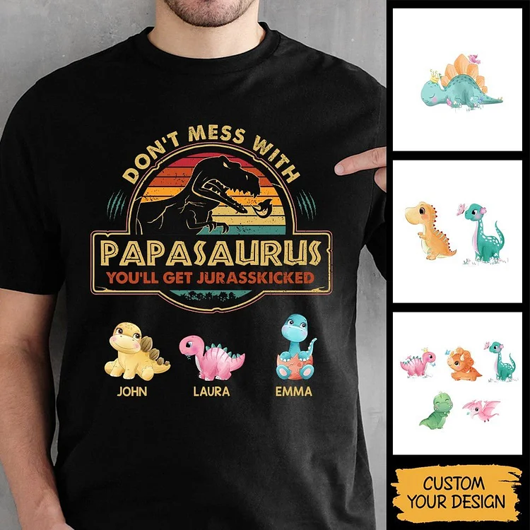 Vintage Papasaurus - Personalized T-shirt/ Hoodie Gift For Dad