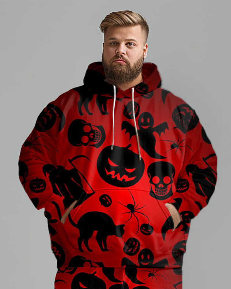 Men's Plus Size Halloween Tracksuit Skull Graphic Hoodie Pants Set