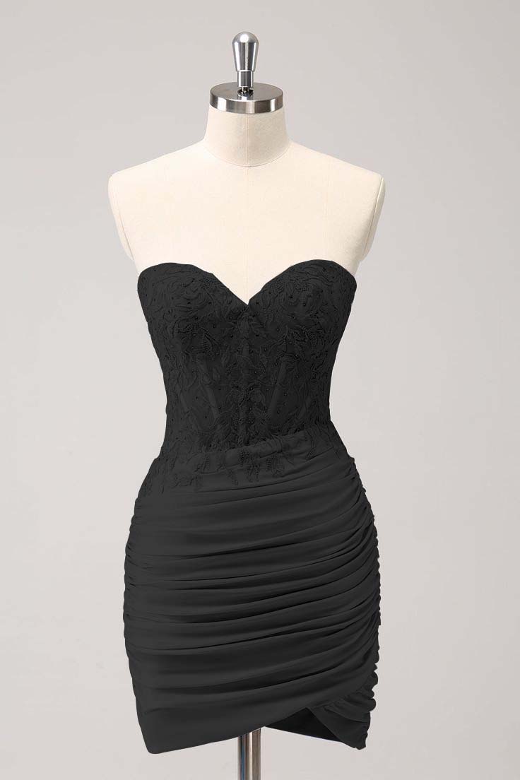 Sweetheart Pleated Embroidery Mini Homecoming Dress