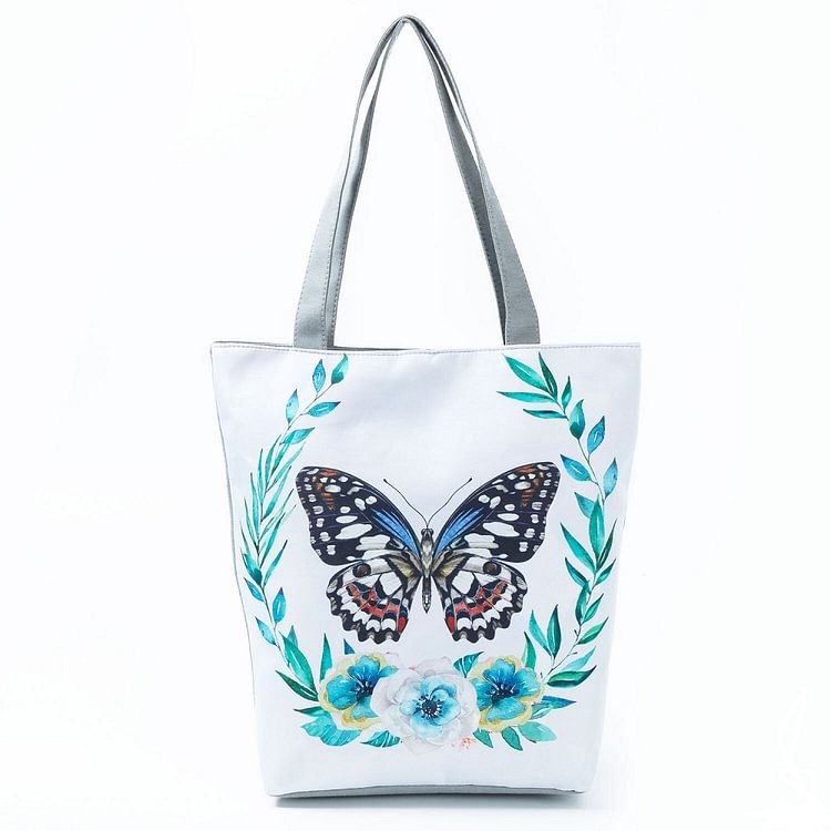 Butterfly flowers Printed large-capacity one-shoulder handbag