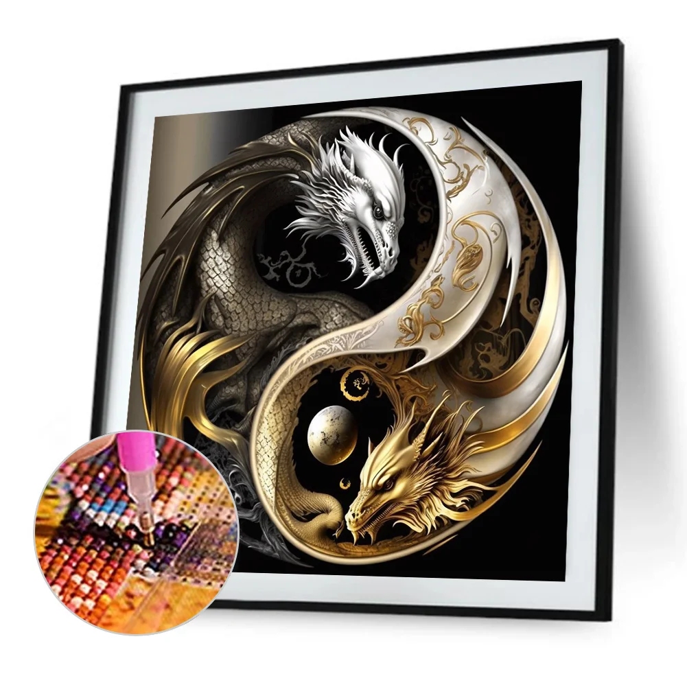 Diamond Painting - Full Round Drill - Yin Yang Dragon(30*30cm)