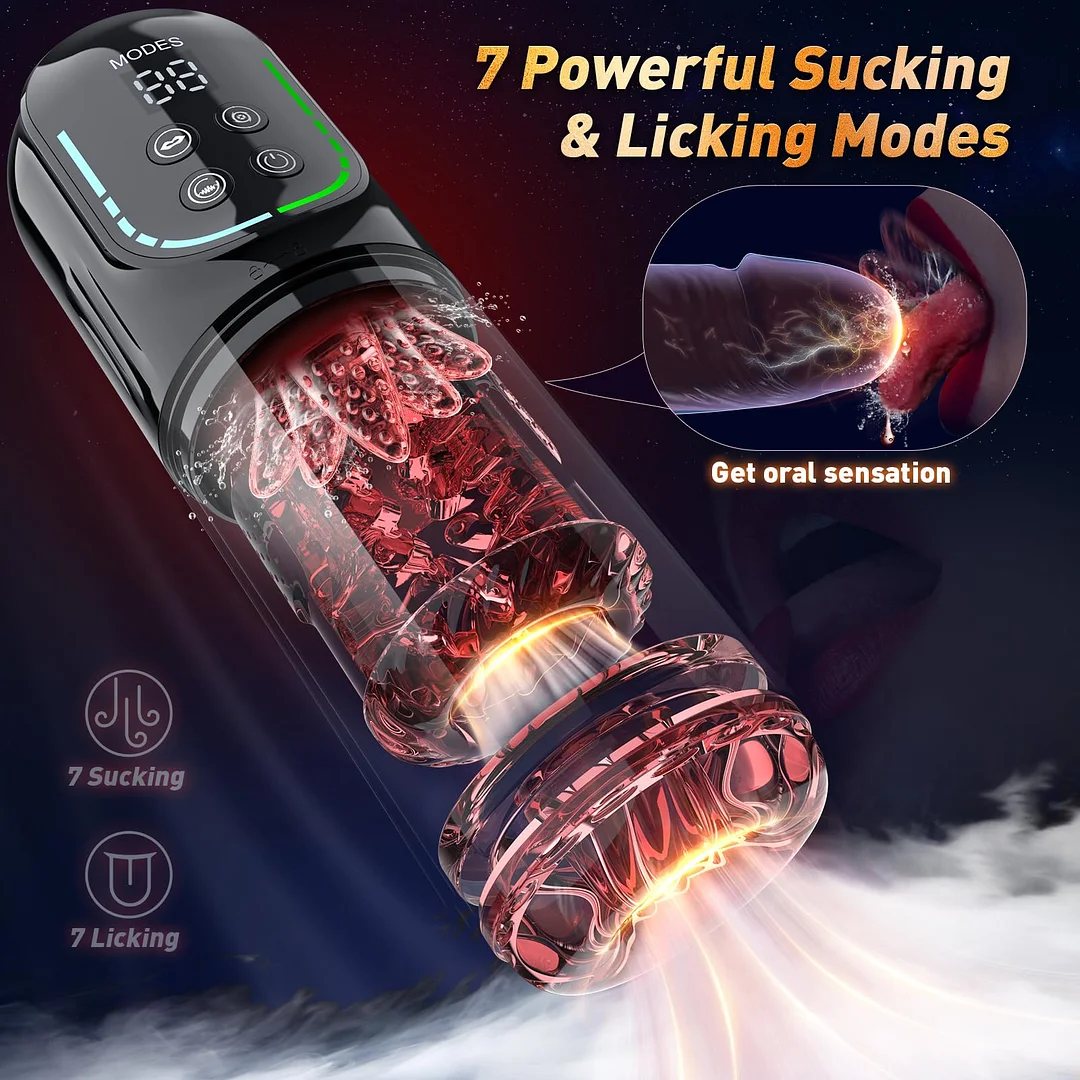 Male Masturbator Penis Pump With 7 Thrusting Rotating Vibrating Sucking Licking Stroker