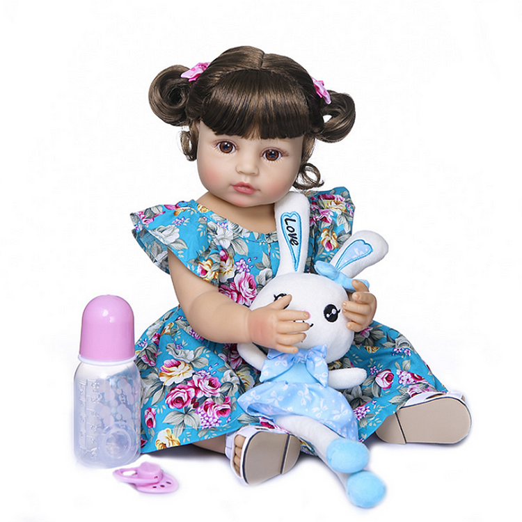 Beautiful Blue Dress Girl 22 Inch Lifelike Silicone Full Body Doll