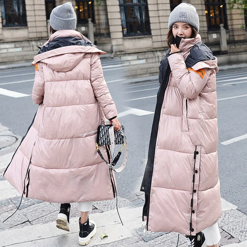 Snow Coat Padded Warm Jacket Glossy Down Jacket Winter Women Waterproof Coat Plus Size Thick Long Parkas Hooded Jaqueta Feminina