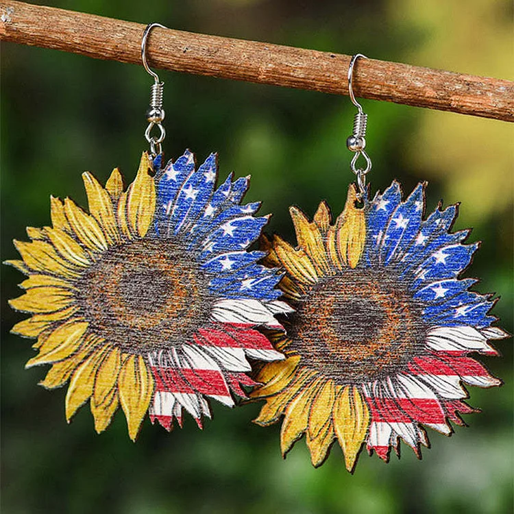 Women's Sunflower Wood Western Earrings