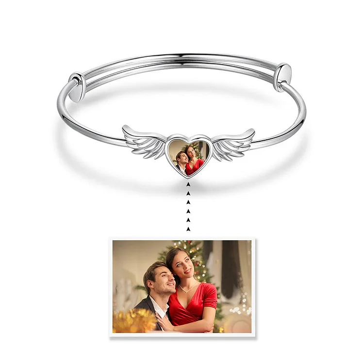 Angel Wings Heart Photo Bracelet Personalized Gift Adjustable Bracelet