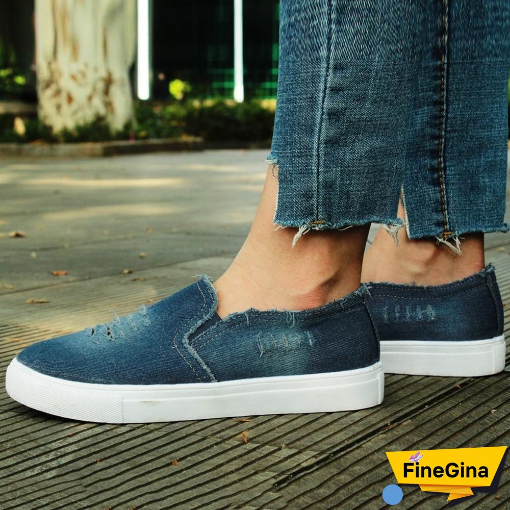 Women Denim Canvas Casual Platform Breathable Footwear Classic Loafers A Pedal Lazy Sneakers Shoes