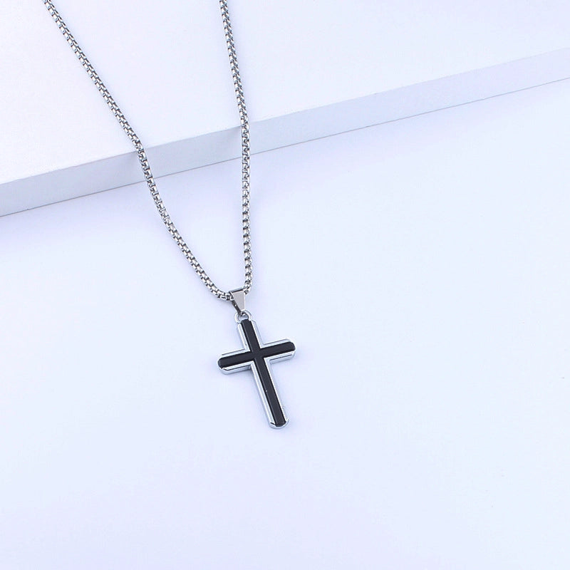 Black Two-color Cross Hip Hop Necklace Men's And Women's Street Niche Personality Pendant Sweater Sweater Chain Accessories