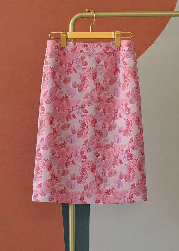 Boho Pink Jacquard Patchwork High Waist Cotton Skirts Spring