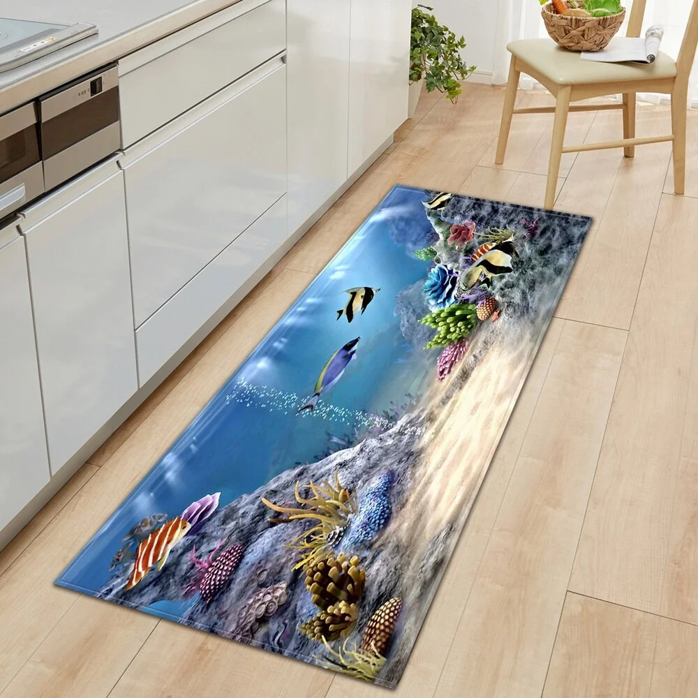 Underwater world Kitchen Mat Entrance Doormat 3D Pattern Bedroom Home Floor Decoration Living Room Carpet Bathroom Anti-slip Rug