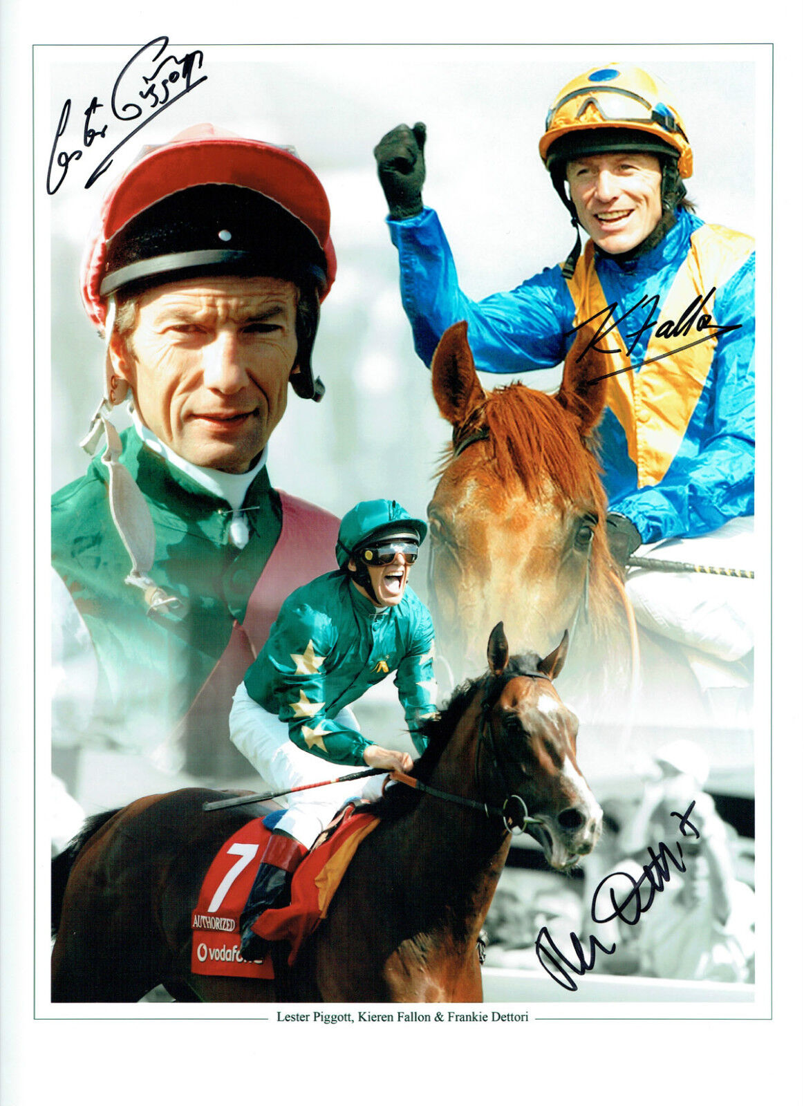 Lester PIGGOTT Kieren FALLON & Frankie DETTORI Signed Autograph 16x12 RARE Photo Poster painting